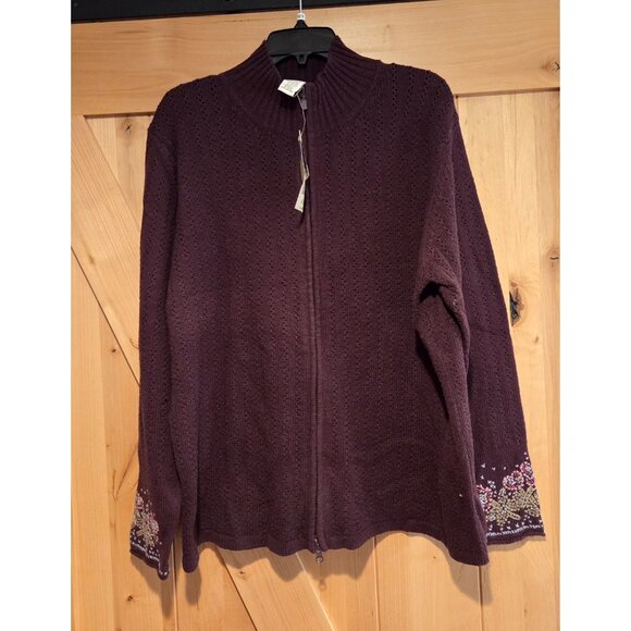 New! COVINGTON Sz 2X Sweater Zip Mock Neck Embroidered Flower Cuff Wool Blend - Picture 1 of 15